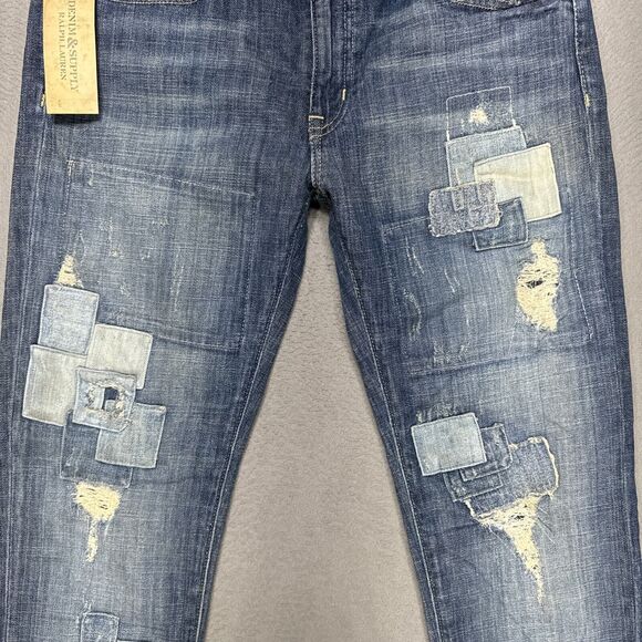 Ralph Lauren Denim & Supply Jeans Women 29x33 Blue Low Slim Patchwork Boho Denim - Picture 7 of 16